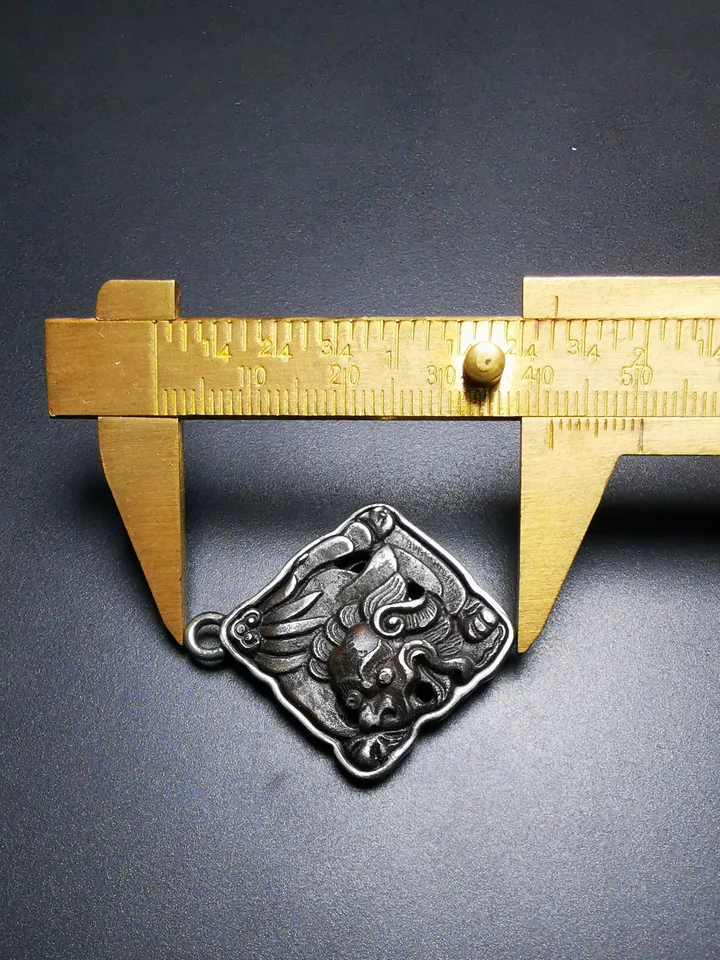 Gandhanra Antique Tibetan Buddhist Amulet,Snow Lion-the Four Dignities(Garuda,Tiger,Dragon,Lion),Buddhist Talisman,Inlaid with Sliver