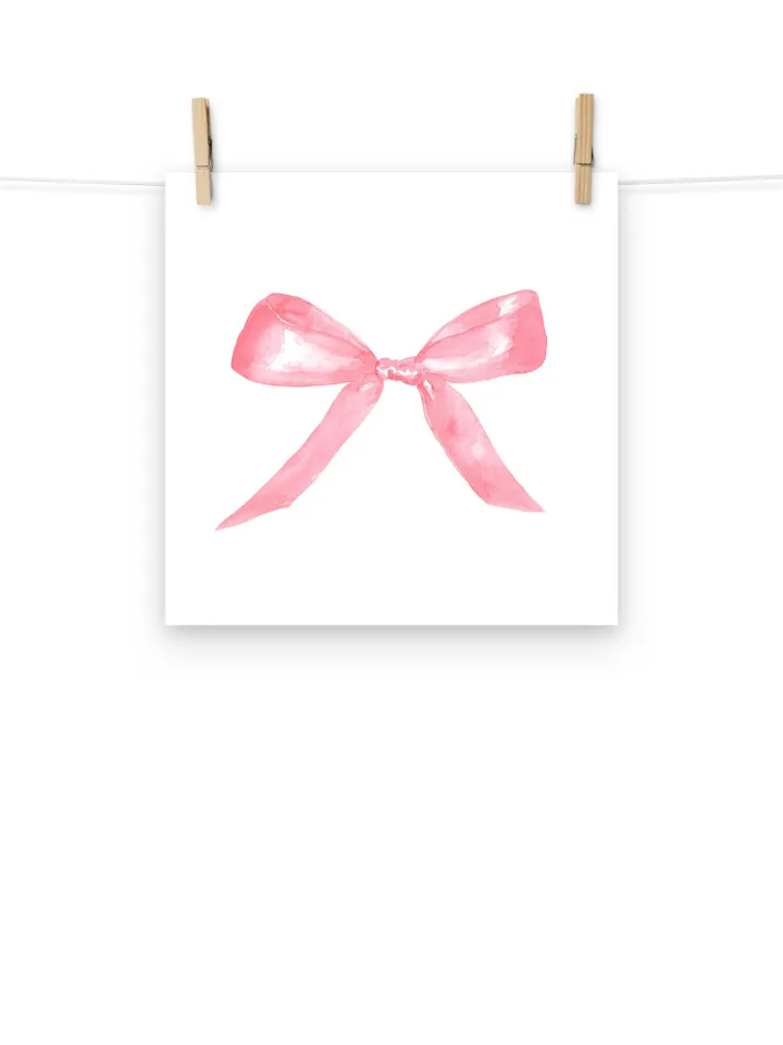 Pink Bow Watercolor Painting Wall Art Print, Baby Girl Gift, Bow Wall Art, Newborn Girl, Pink and White,Pink Chinoiserie Print, Giclee Print