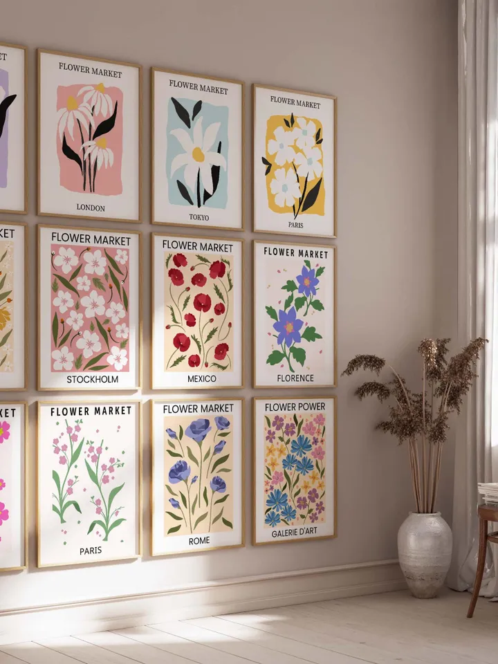 Flower Market Print Set of 3200 Flower Gallery Wall Set, Trendy Floral Posters Colorful Art Print Bundle, Botanical Art Set,Digital Download