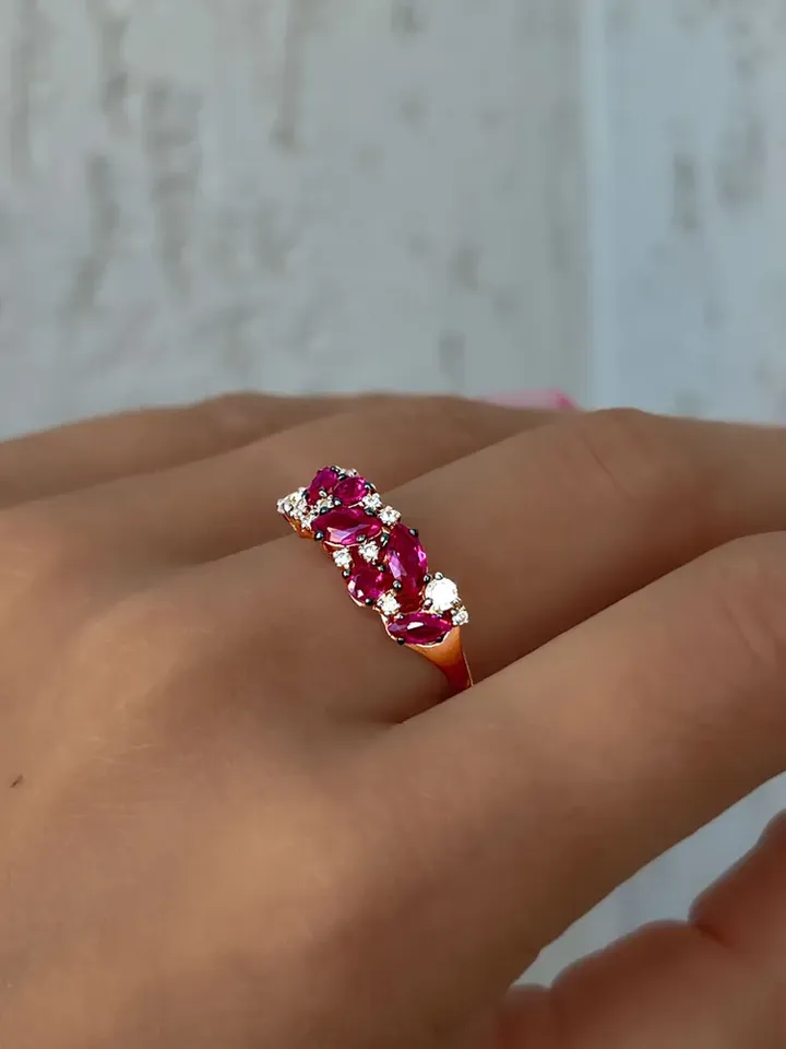 Ring Silver gold plated 925 assay value with corundum and ruby