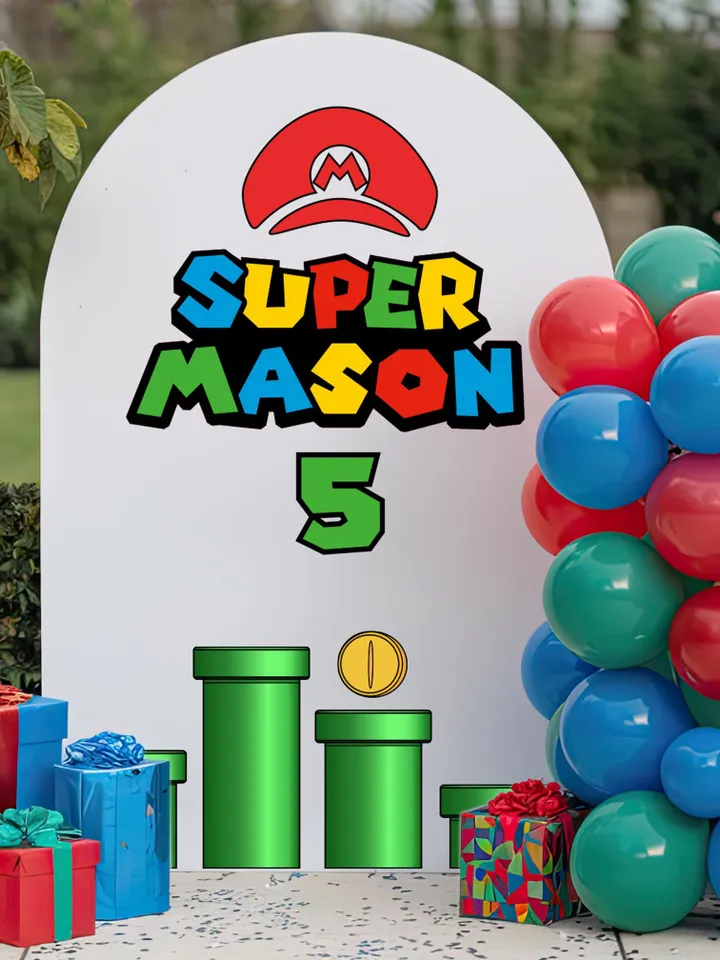 Super Mario Decal Happy Birthday Sticker Party Backdrop Girl Wall Decal Personalized Sign Name Decoration Ar5