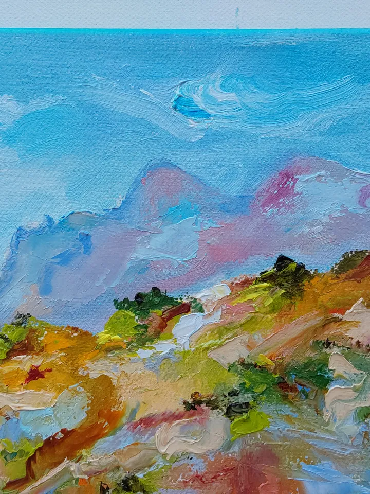 "Sea Bay" Landscape with oil on canvas 35x25cm (14x10inches)