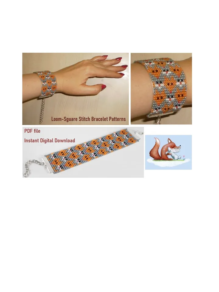 Loom - Square Stitch Bead Patterns Cuff Bracelet, Beading Patterns, Bead loom patterns, Miyuki Delicas - Preciosa, Instant Download