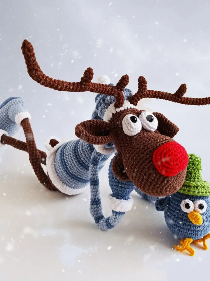 Crochet deer Rudolph, Xmas home decor, Xmas gift, amigurumi toy deer,stuffed toy