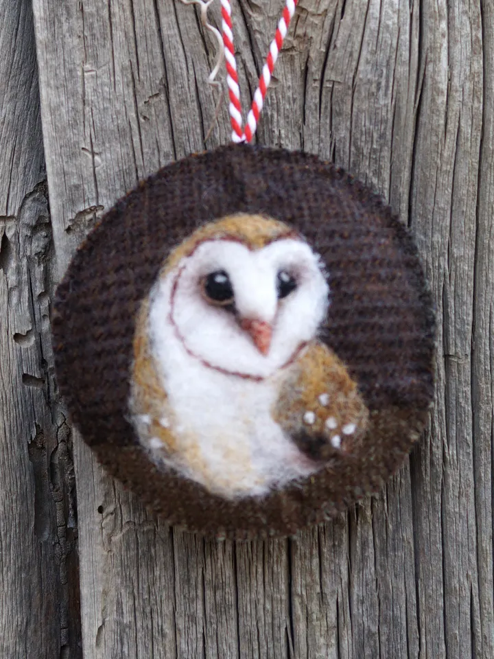 Needle felted barn owl ornament, wool Christmas ornament, made to order