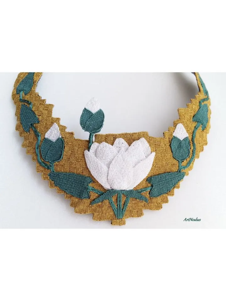 Art Nouveau Lily Mosaic Macrame Necklace