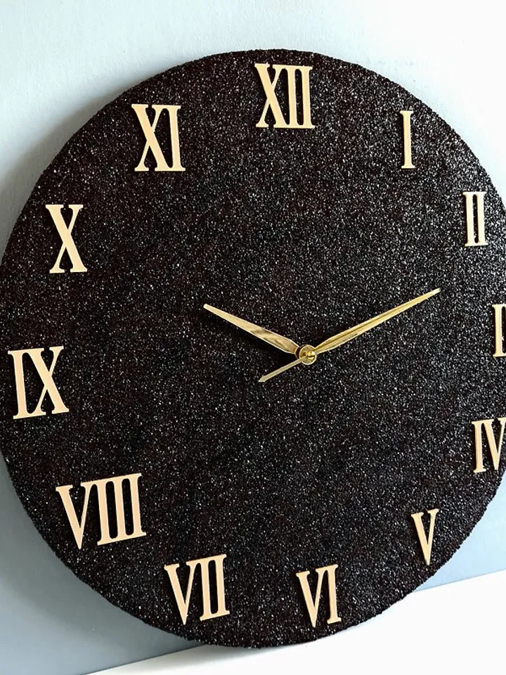 Large brown wall clock 50 cm Golden numbers Handmade clock Silent wall clock