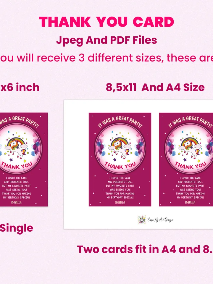 Personalized Digital Birthday Invitation, Unicorn Party Bundle, Kids Birthday Invitation Bundle, Birthday Invite Set, Unicorn Party Set