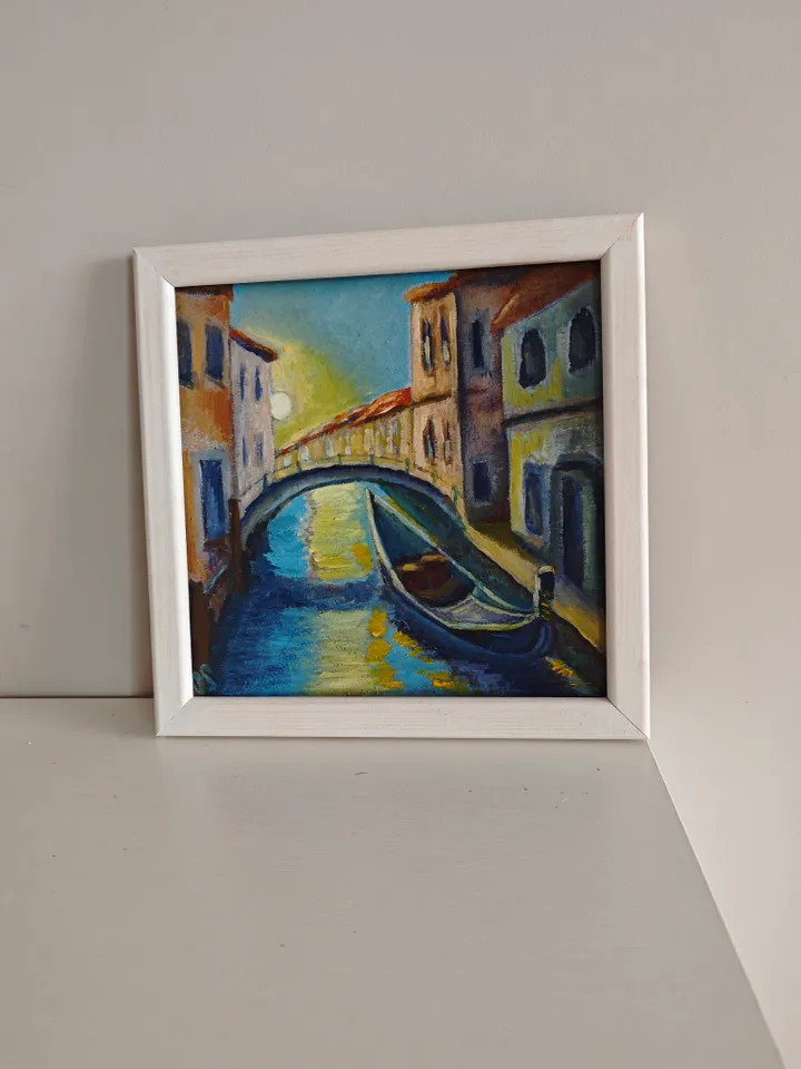 Venice Original Painting Italian Ortiginal Art Italian City Artwork Venice Italy Oil Painting Gondola Channel Venetian Artwork 8 x 8 inches by OlgaSokolovaArt