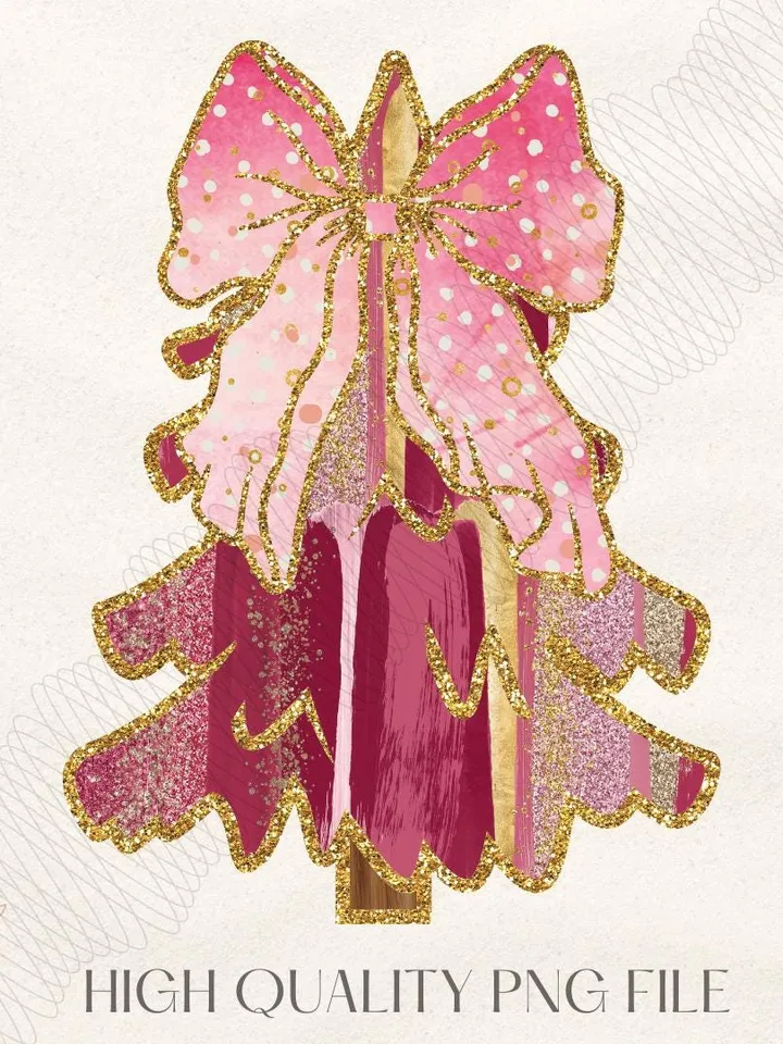 Colorful Coquette Glitter Christmas Tree Png, Girly Christmas Tree Design, Christmas Coquette Bow Dalmantian Dots Png, Kidsds brushstroke 6
