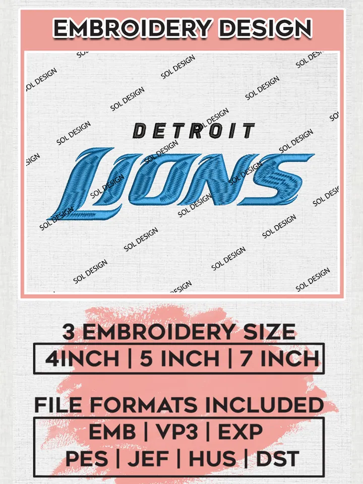 Detroit Lions Wordmark Embroidery Design Files, NFL Lions, NFL Embroidery Designs, NFL Detroit Lions Machine Embroidery Design, Digital Download
