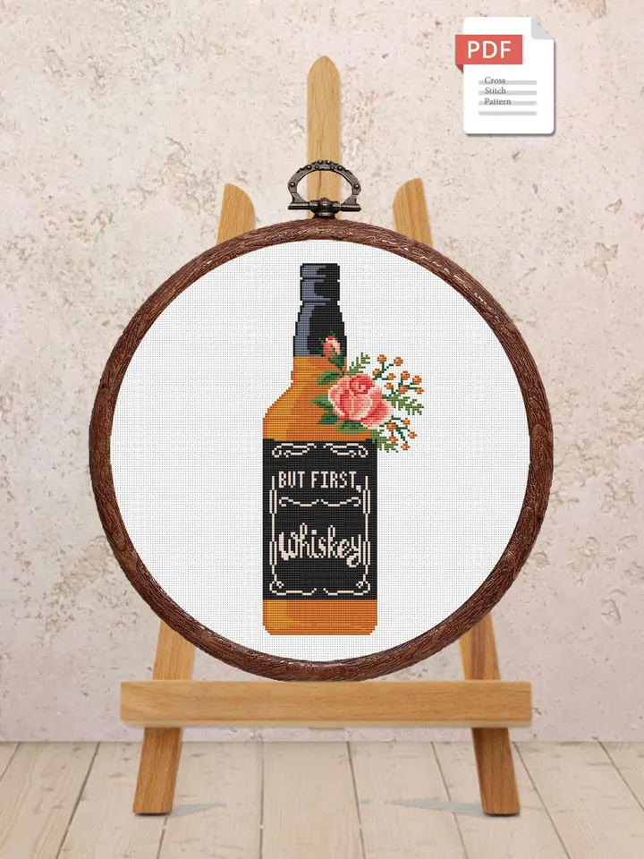 Set of 2 But First Whisky Cross Stitch Pattern, Kitchen Cross Stitch, Embroidery Whisky, But First Whisky Pattern Modern Cross Stitch #kt012