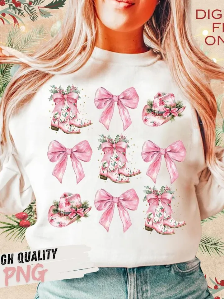 Coquette Cowgirl Pink Christmas PNG, Christmas Season Png, Christmas Cowgirl Bow PNG, Funny Christmas png, Retro Christmas pink western