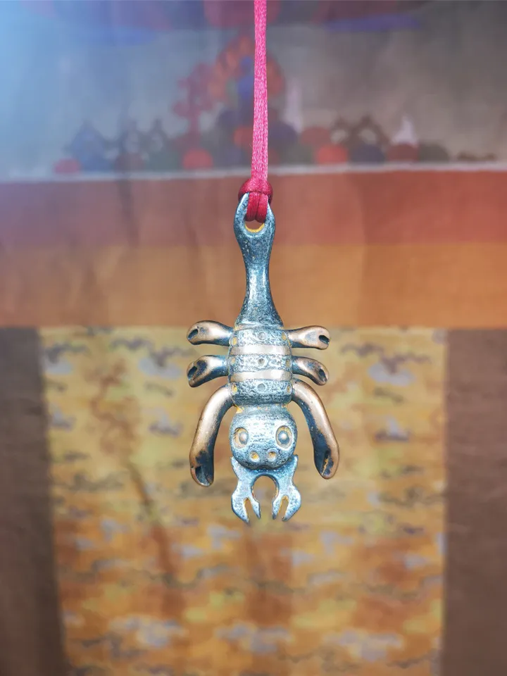 Gandhanra Handmade Tibetan Amulet,Scorpion Guru of Padmasambhava, Buddhist Scorpion Totem Pendant, Made of Cold Iron,2.28&quot;