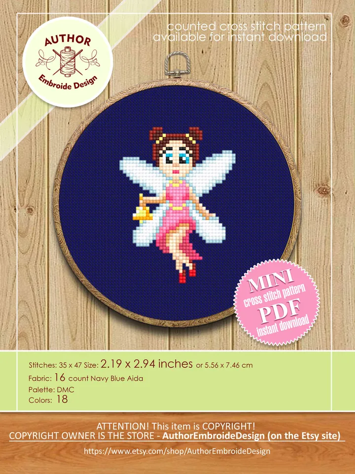 Funny fairies cross stitch pattern PDF download Small cross stitch chart, Set of 5 mini butterfly fairy cross stitch, Fantasy embroidery #O8