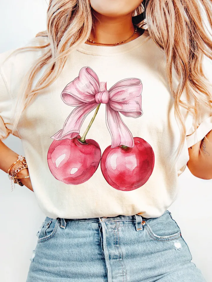 Cherry coquette bow png soft girl era aesthetic png Trendy Cherry png coquette shirt design retro mama png cherry bow png sublimation design