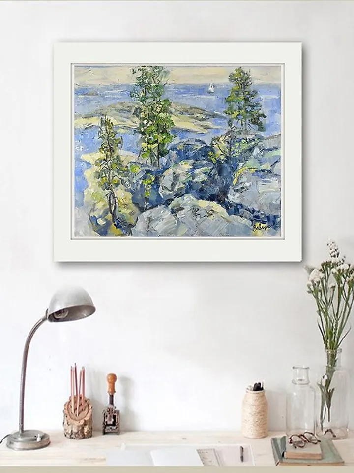 Lake Painting Island Landscape Ladoga Skerries Karelia Original Artwork
