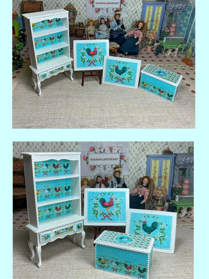Furniture set for doll kitchen. 1:12. Handmade. Dollhouse miniature. Furniture for dolls.