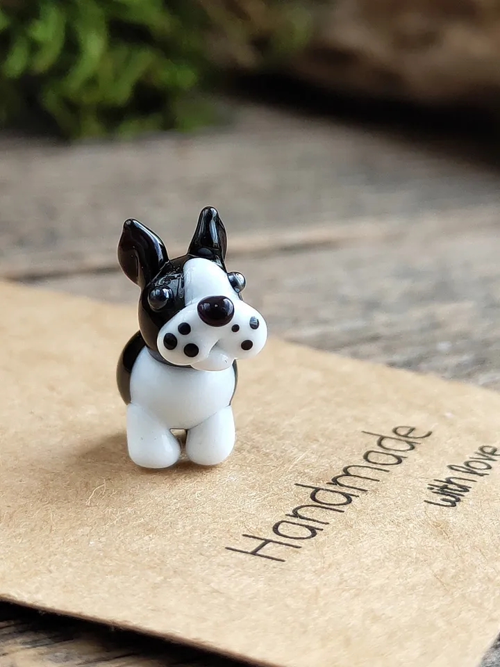 GLASS FIGURINES Boston terrier figurine Terrier GIFT Dog ornament Dog art Glass Dog decor Glass terrier art Miniature animals Tiny french