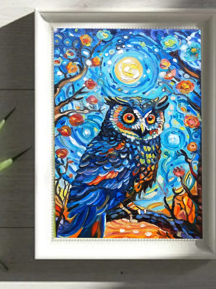 Owl Art Bird Oil Impasto  Oil Painting Original Oil painting 12*8