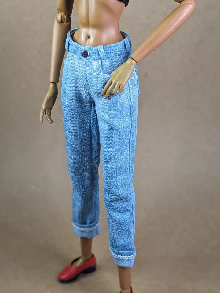 Handmade light blue Boyfriend jeans for 16 inch Fashion Royalty dolls (FR16)