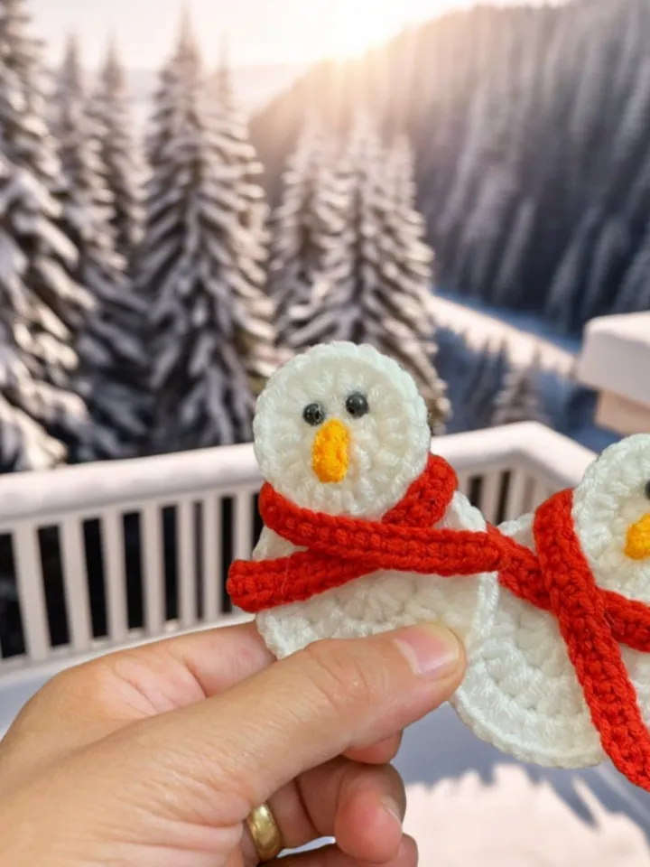 Easy Crochet Snowman Pattern - Nordic Yarn Art  For New Year Home Decor - Little Snowman with Scarf