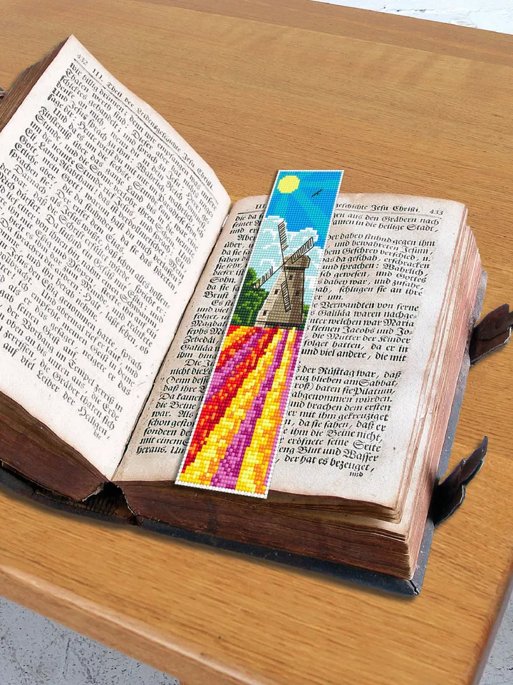 Bookmark Windmill cross stitch pattern PDF Handmade bookmark Holland cross stitch Spring xstitch chart Beginners Cross Stitching #B27
