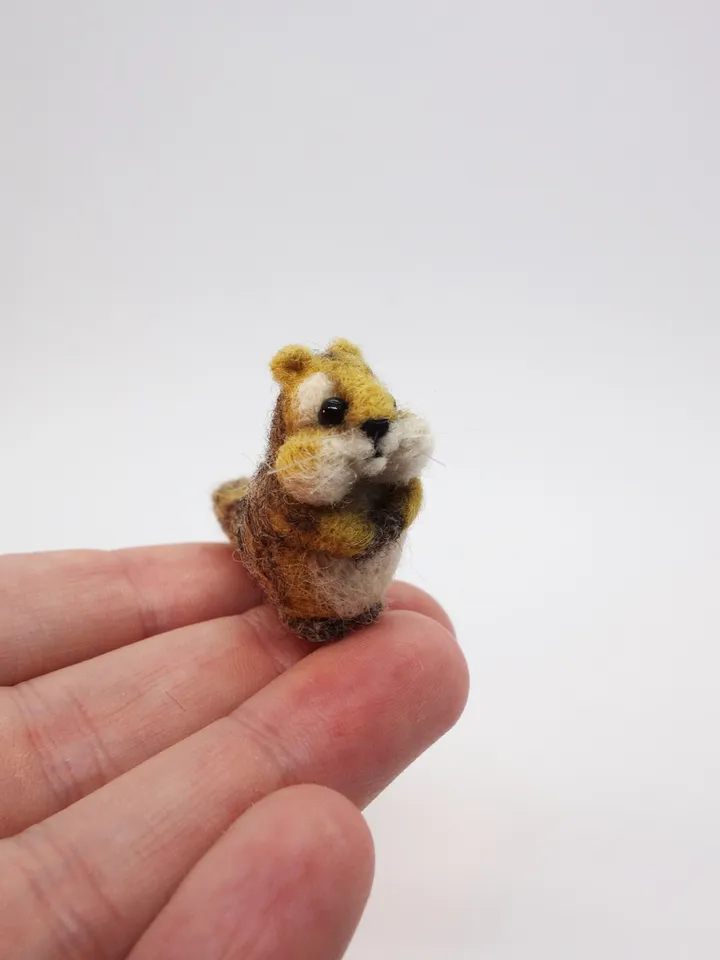 Peanut the chipmunk, miniature needle felted animal, ready to ship from the USA