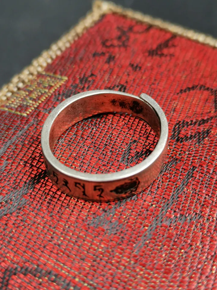 Gandhanra Unique Handcrafted Tibetan Silver Ring | Amitayus Ring and Mantra | Adjustable Size | Protection Jewelry | Spiritual Gift