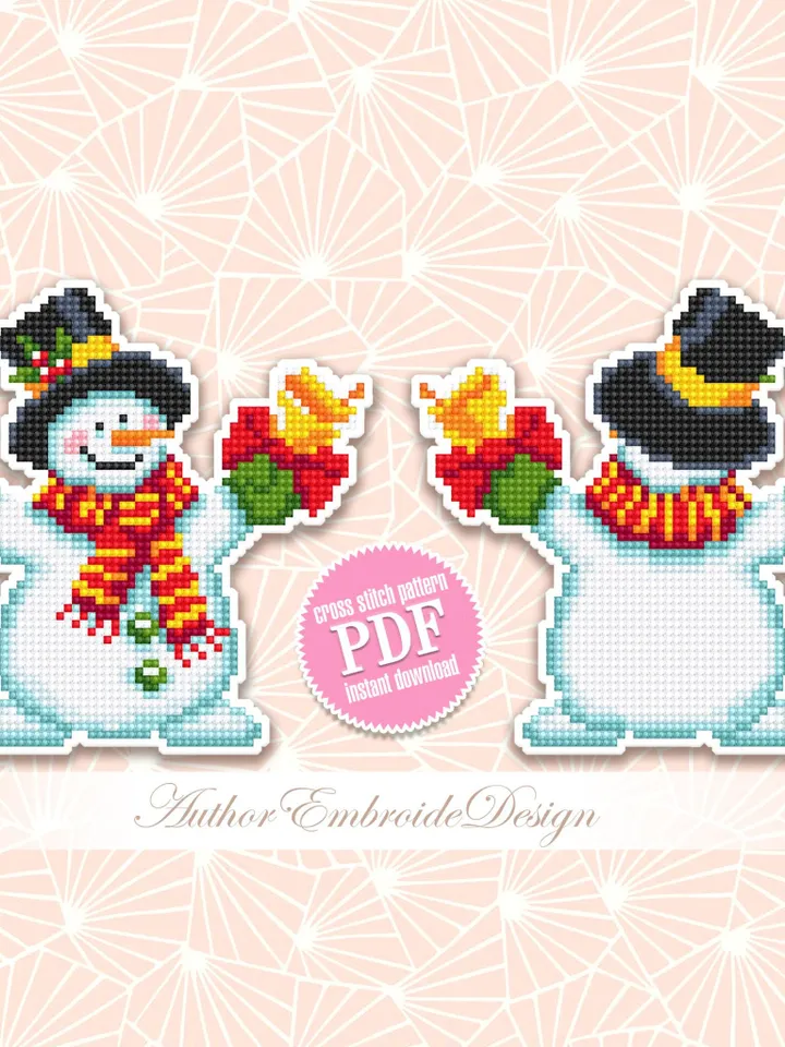 Christmas Snowman cross stitch pattern PDF download Double-sided Christmas tree decor for plastic canvas Small cross stitch chart Noel #N103
