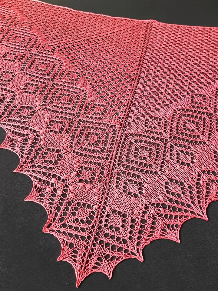 Knitting Pattern for Shawl with Lace and Nupps Stitches