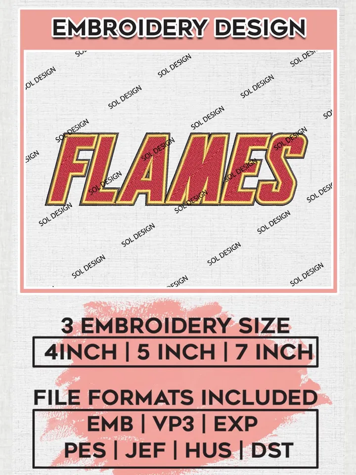 NHL Calgary Flames Wordmark Logo Embroidery Files, NHL Calgary Flames Machine Embroidery Designs, NHL Embroidery Designs, NHL Machine Embroidery Designs, Digital Download