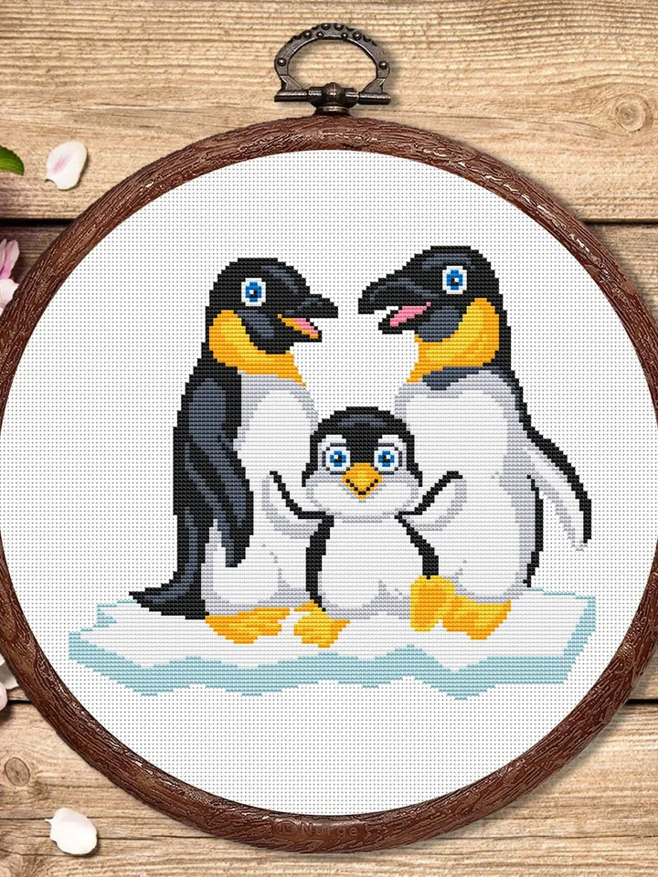Penguin Family Cross Stitch Pattern, Animal Cross Stitch, Embroidery Penguin, Penguin Cross Stitch, Antarctica, Modern Cross Stitch #anm018