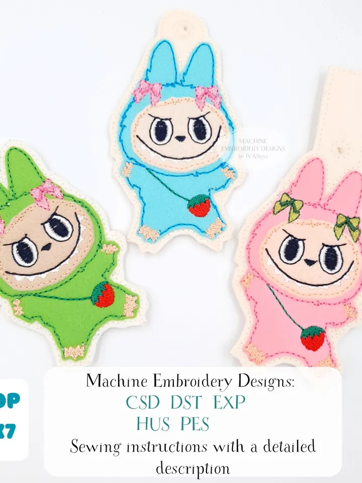 ITH Monster Elf Key Fob Embroidery Design, Labu Style Bag Charm Pattern, Art Toy DIY, 5x7 Hoop Digital File