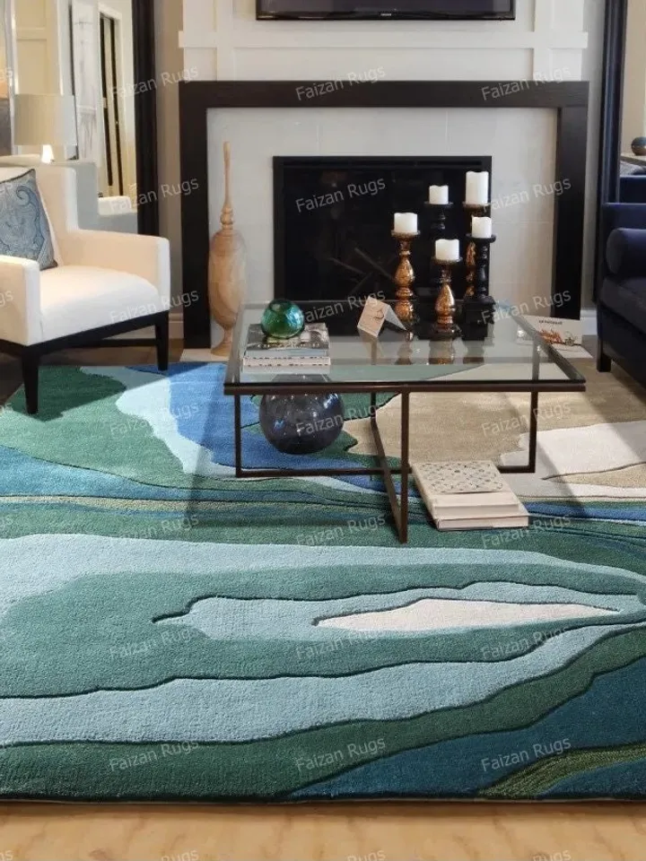 Stunning Multi Green & Blue Hand tufted rug 100% wool for living room, bed room, kids room in any size 10x14,10x12,9x12,8x10 Quick up guys!!