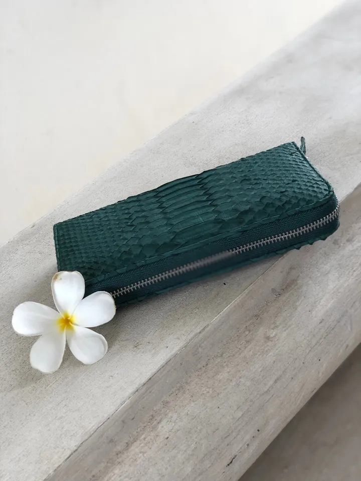 Python Wallet Dark Green | Genuine Python Skin Green Bottle Color Wallet Unissex | Calssy Elegant Python Genuine Leather Wallet Handmade New