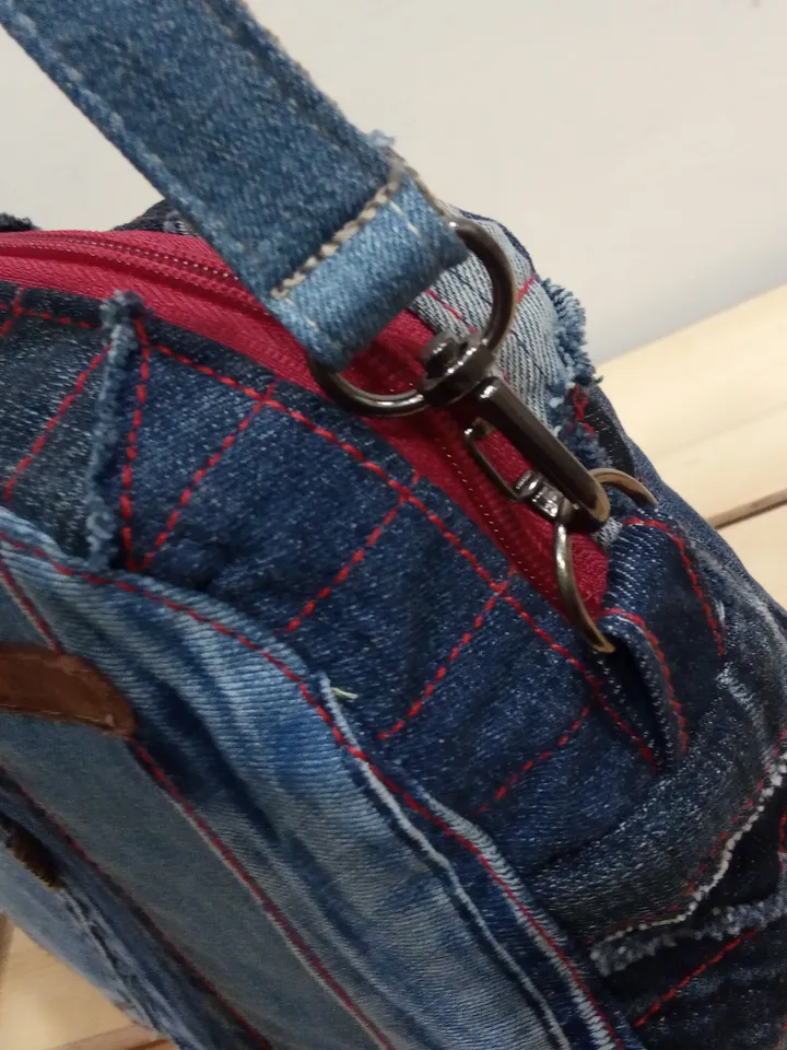 Cute denim crossbody handbag made of denim .Boston Handmade Shoulder Bag