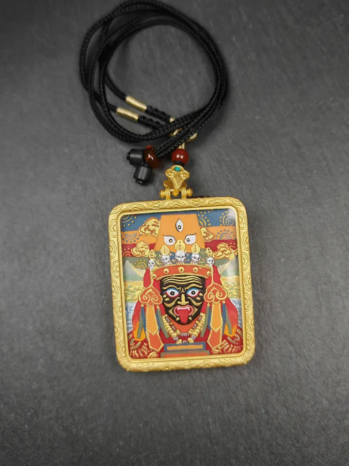 Gandhanra Handmade Tibetan Gau Ghau Shrine,Double Sided Shri Devi Tsa Tsa,Drashi Lhamo,Zashi Lhamo,Mini Tibetan Buddhist Altar Amulet