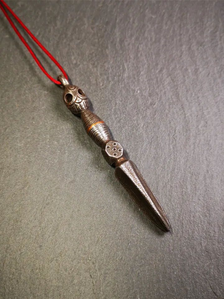 Gandhanra Handmade Skull Phurba Amulet,Kila - Dorje Phurba,Tibetan Budhist Ritual Implement Pendant,Made of Cold Iron,4.0"