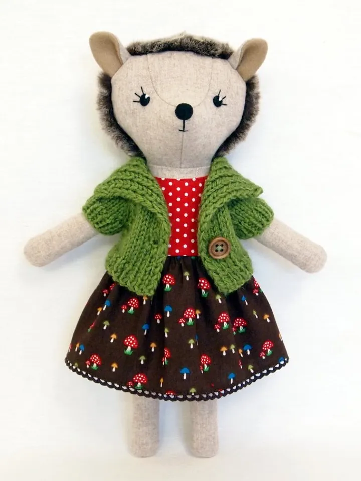 Hedgehog girl, wool plush animal toy, stuffed soft doll, hedgehog fabric toy