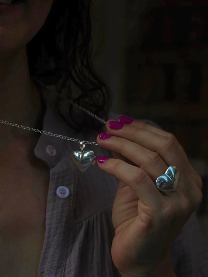 Sterling silver big heart pendant necklace / handmade jewellery/ silver jewellery
