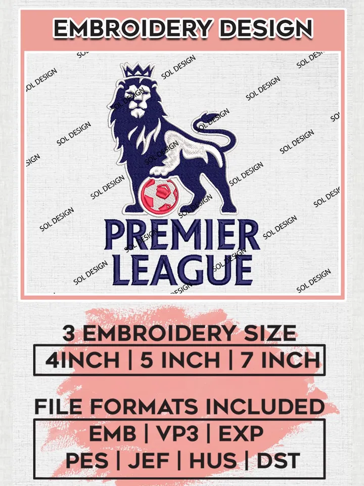 Premier League Logo Machine Embroidery Designs, Premier League Embroidery, EPL Embroidery Designs, EPL Premier League Logo Embroidery Designs