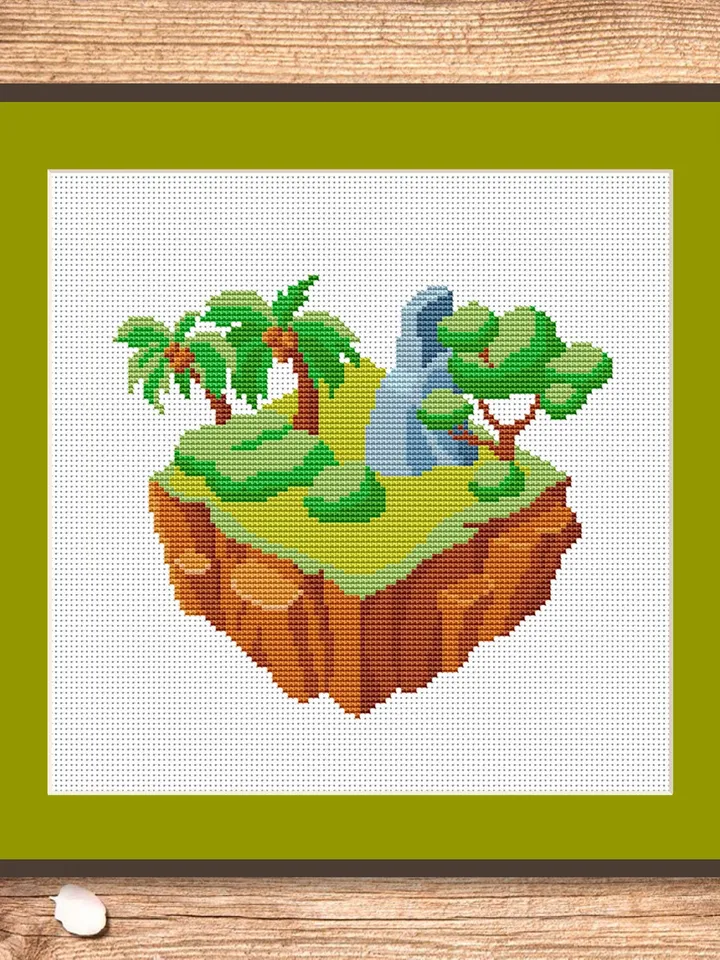 Flying Island Cross Stitch Pattern, Island Cross Stitch, Embroidery Travel, Travel Cross Stitch Pattern, Modern Cross Stitch #trl009