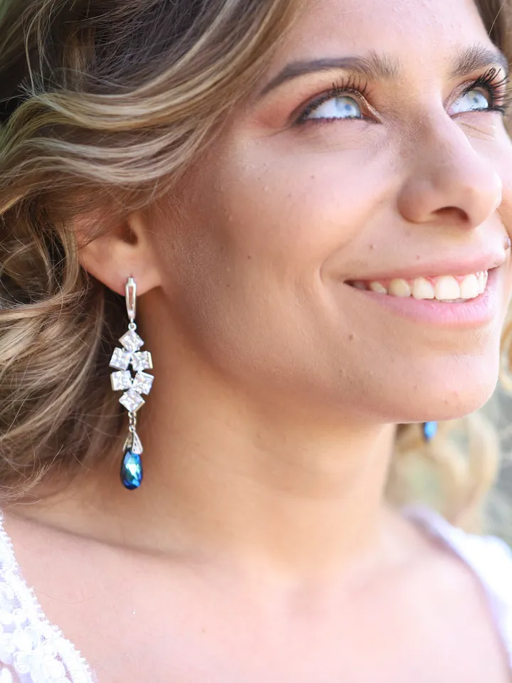 Swarovski Crystal Blue Wedding Earrings Cubic Zirconia LuxuryJewellery Bridal Jewelry Swarovski Crystal Bridal Jewellery Art Deco Earrings