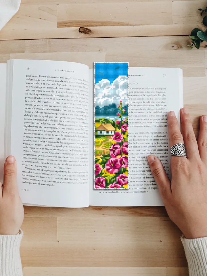 Nature bookmark cross stitch pattern download PDF Modern handmade bookmark digital Ukraine village cross stitch chart, Book lover gift #B105