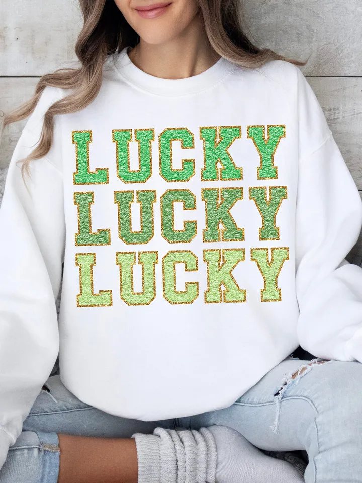 Chenille Lucky PNG | St Patrick Png | Lucky Png | Lucky Vibes Png | St Patty's, Cute St.Patty's |trendy chenille png, gold Glitter png