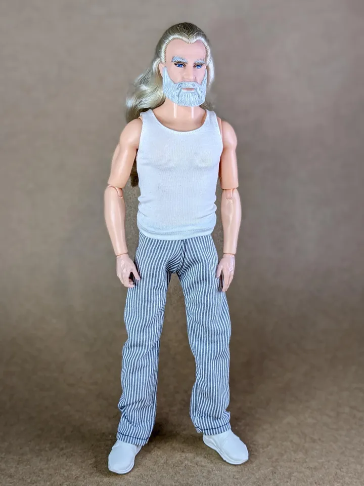 Gray & white striped pants for 12-inch fashion male dolls