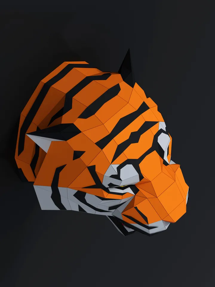 Angry Tiger Head Papercraft, Cat, Digital Template, PDF Download, Gurko, 3D Low Poly, Pepakura, DIY Origami Sculpture, Paper Decor, DIY Gift