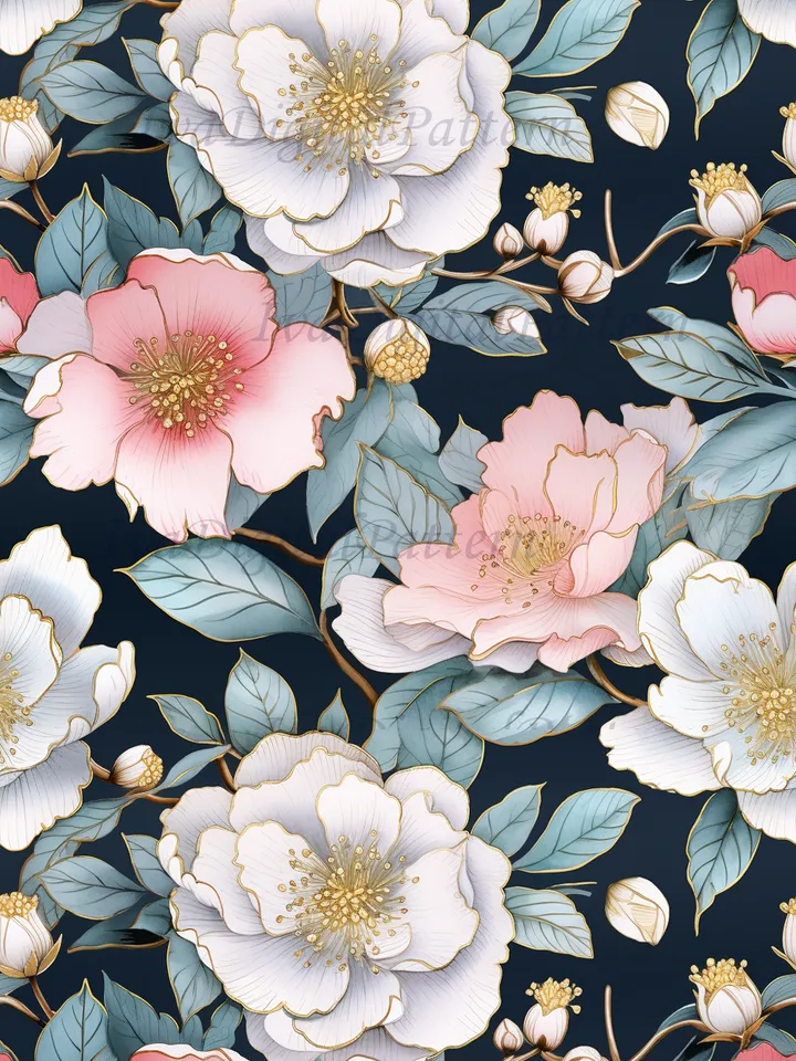 FREE Seamless watercolor camellia pattern, digital paper
