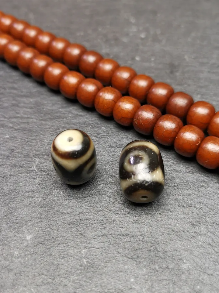 Gandhanra Tibetan Mandala 3 Eyes Dzi Bead Accessories,Dzi Spacer Beads,Marker Beads for Mala Necklace,0.63" × 0.47"
